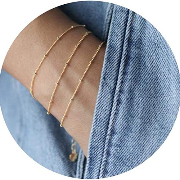 Women Dainty Layered Herringbone Twisted Rope Chain Bracelets Set Layering Dot